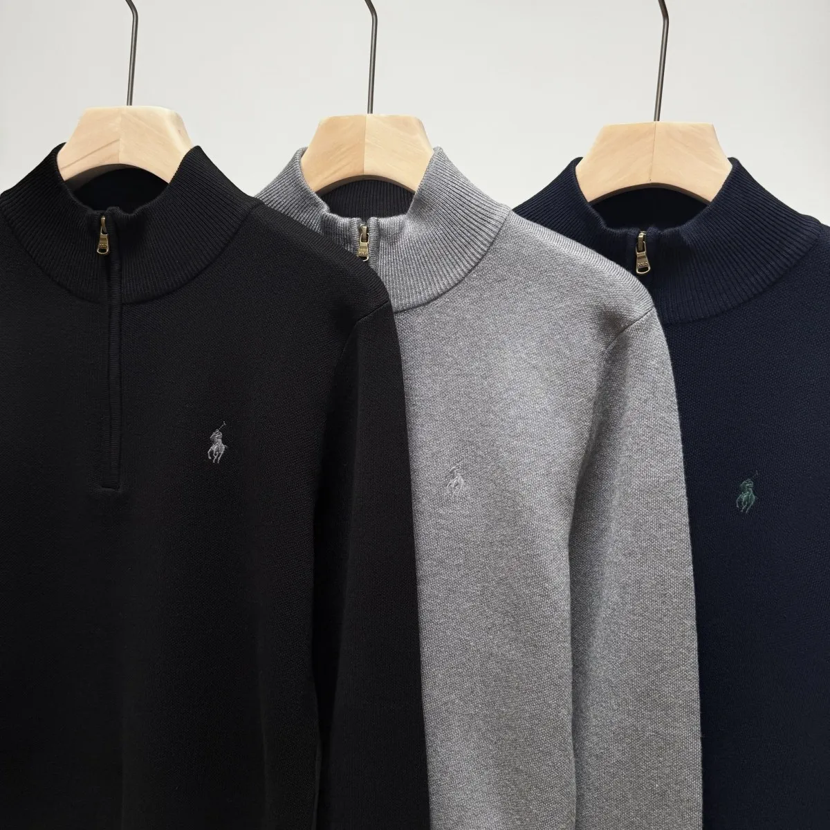 P260 Ralph Lauren half-pull stand-up collar sweater and sweater Color: Black Gray Treasure Size: S-XXL 1:1 same style, model number (RL15745)